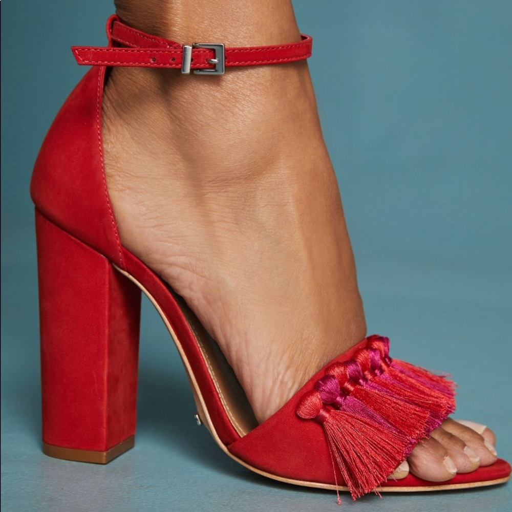 Worn once Schutz Detty tassel heels in red.